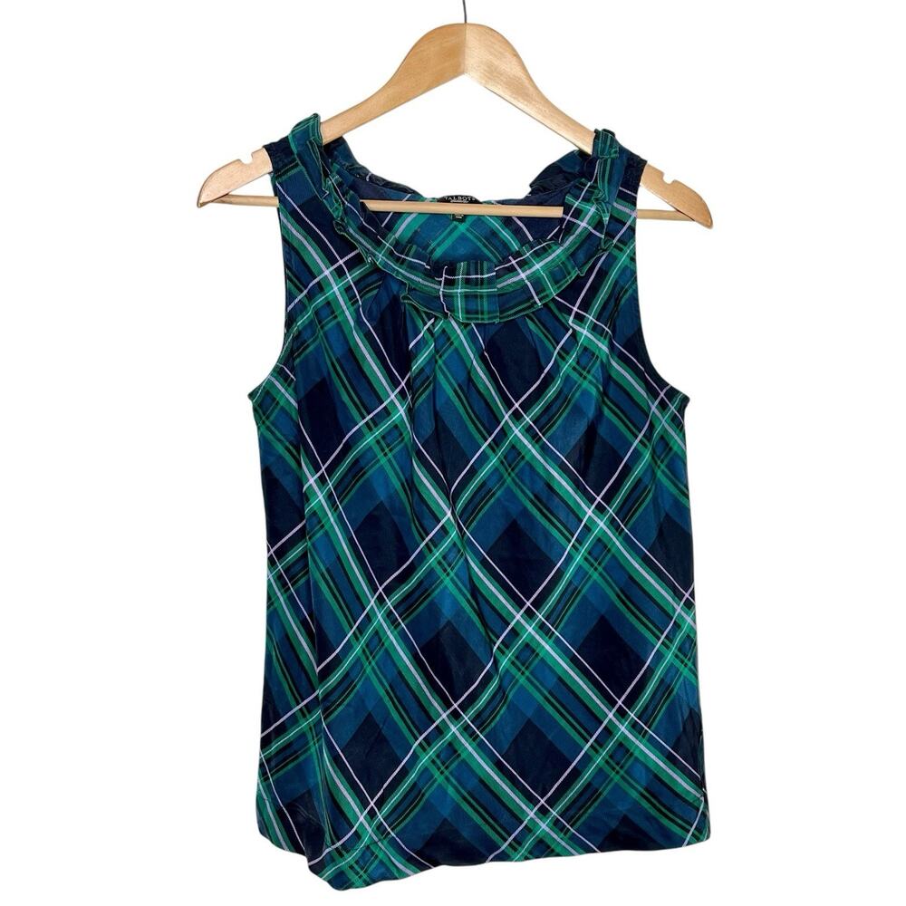 Talbots Silk Plaid Sleeveless Top Womens Size 6 Preppy Heritage Ruffled Academia